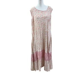 Victoria Holley Floral Rayon Maxi Dress VTG L Sleeveless Cottagecore Boho Tiered